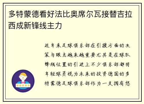 多特蒙德看好法比奥席尔瓦接替吉拉西成新锋线主力 多特蒙德看好法比奥席尔瓦接替吉拉西成新锋线主力